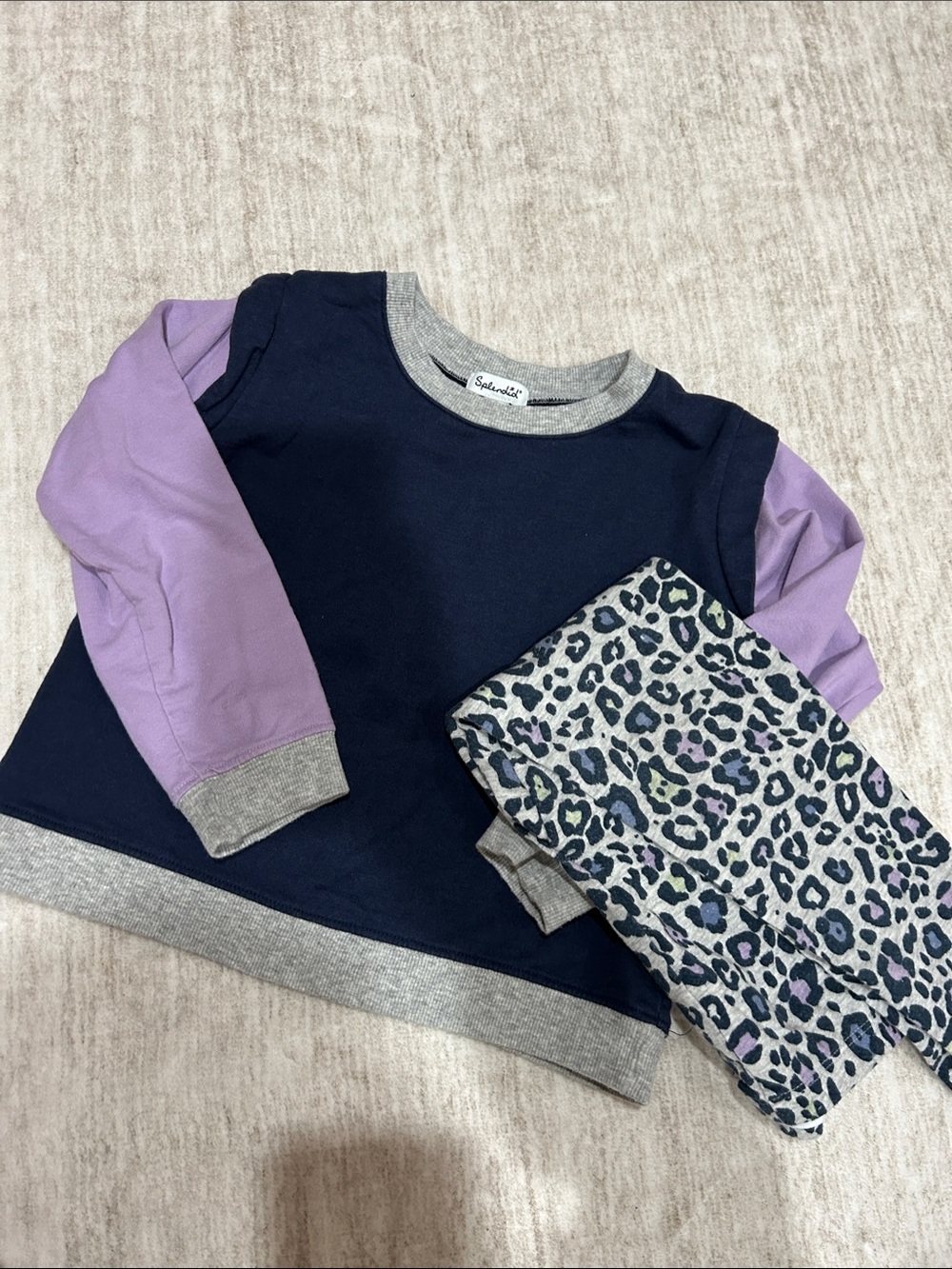 Splendid Navy and Lavender Layered-Look Crew Sweatshirt